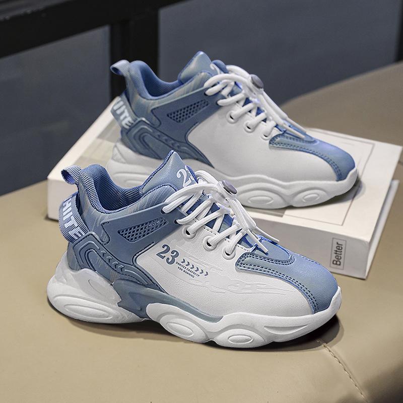 

Children s sports shoes 2025 autumn popular boys and girls outdoor basketball shoes leather surface waterproof breathable non-slip running shoes 38