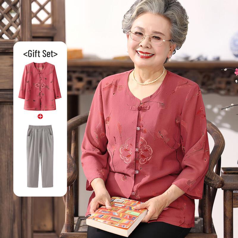 Women s Mid-Aged/Elderly Breathable Shirt Set 3XL