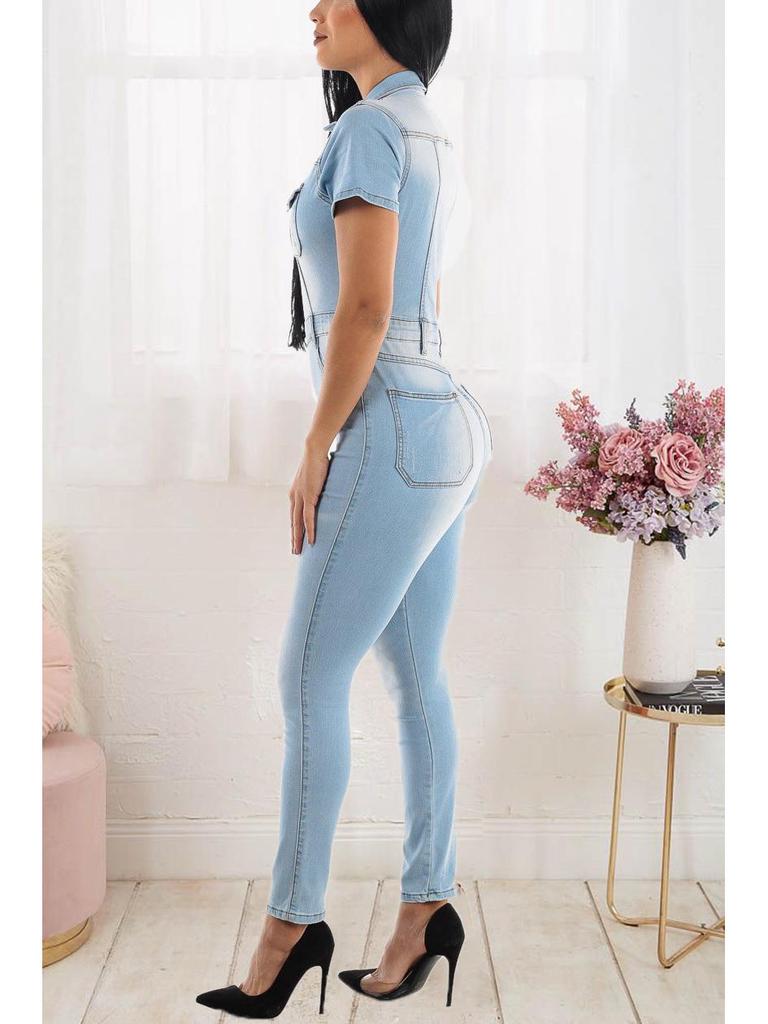 European American Slim-Fit Casual Waist-Cinching Jumpsuit Jeans Skinny Pants