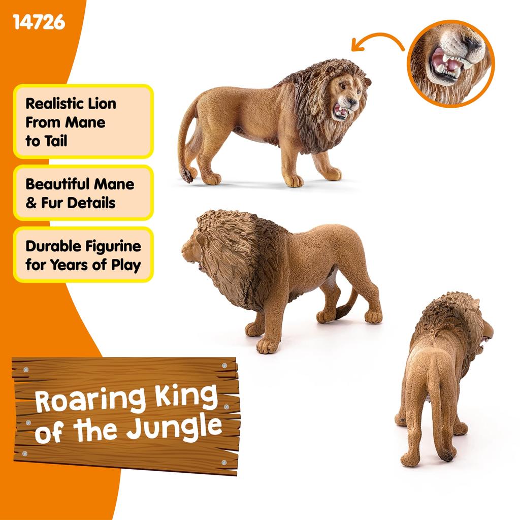 Schleich Wildlife Lion Ages Realistic Animal Toy 14726 (Roaring) Figurine, 3+,