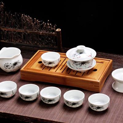 10 Cups Chinese Kung Fu Tea Set Ceramic Teapot Gaiwan Tea Cups Tea Tool