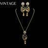 Vintage Gold Handmade Enamel 3D Relief Peacock Heavy Industry Necklace Earnail Set Marking
