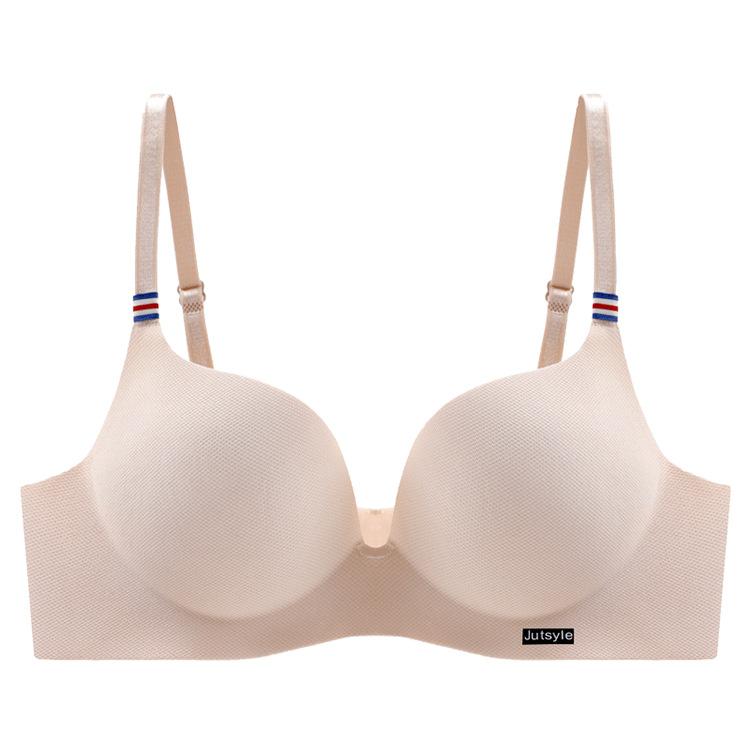 French Simple British Ice Silk Bra Set, One-piece Thick Cup Gathering, No Steel Ring Female Factory