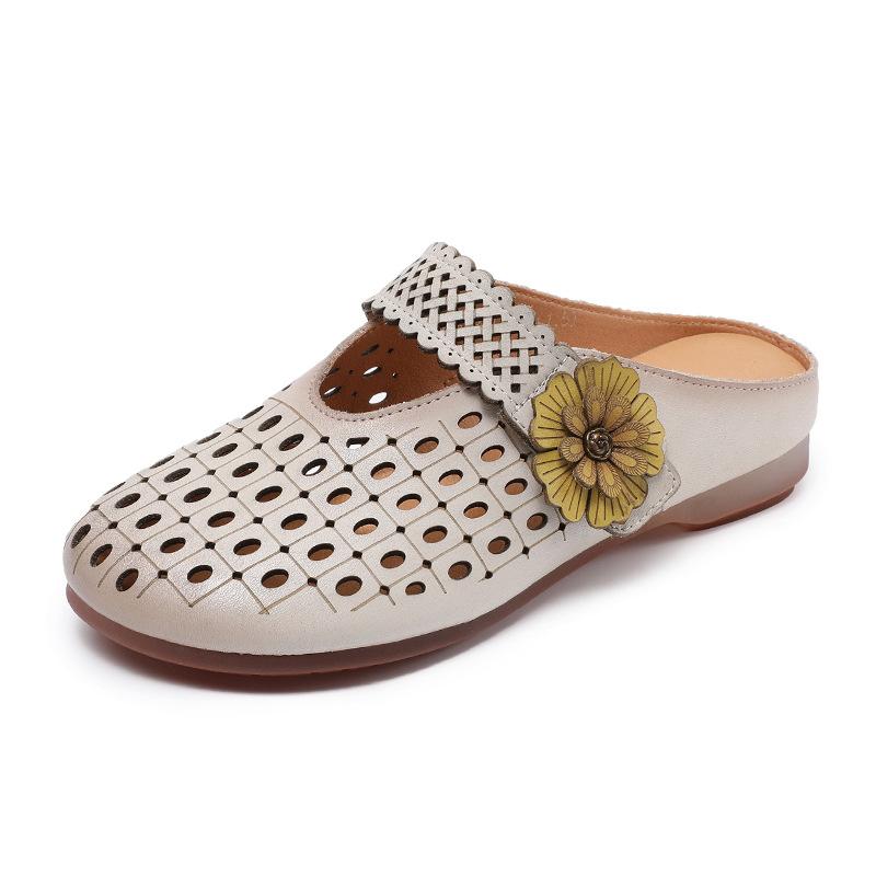 

Тапочки женские в этническом стиле с цветочным узором и выемками из натуральной кожи в стиле ретро для отдыха на открытом воздухе 37 бежевый