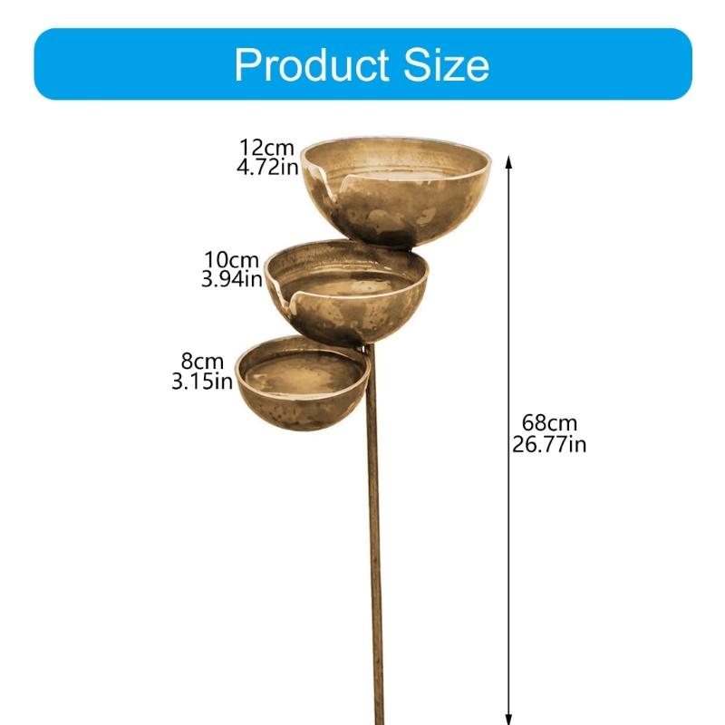 Weathered Metal Bird Water Feeder Outdoor Iron Water Dispenser Metal Rain Collection Bird Bath 3-Layer Rain Catchers Garden Stake