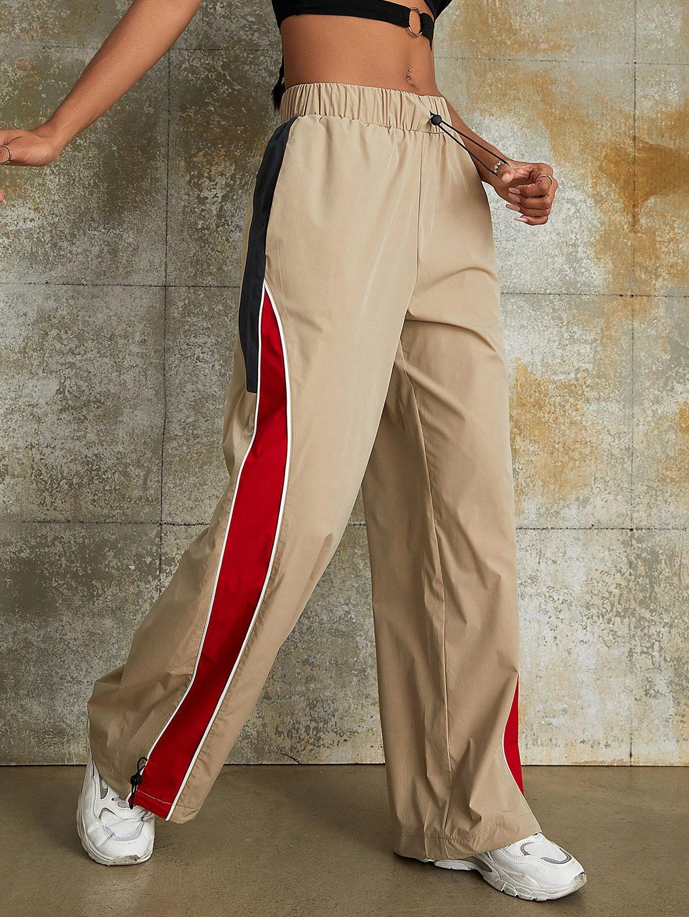 

Rose Beauty Простые свободные брюки контрастного цвета с завязками на талии