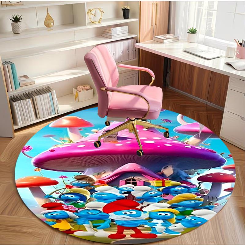 Blue Smurfs Print Round Rug, Washable Floor Carpet, For Entryway Dorm Laundry Room Office Study, Home Decor Birthday Christmas Gift