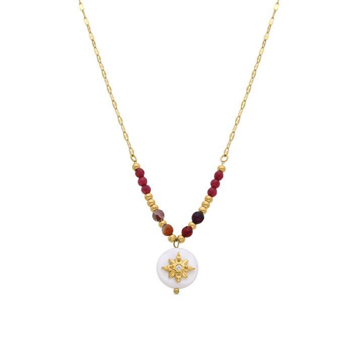 Necklace - LUXENTER - Zador - White Mother of Pearl - 18-karat Yellow Gold - 42 Cm + 3 Cm Extension