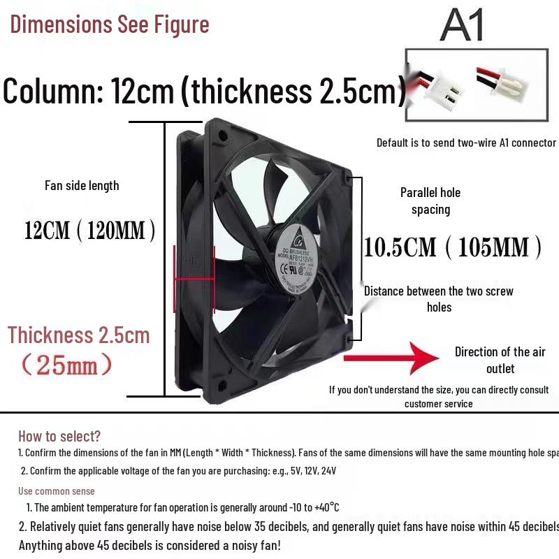 Delta Silent Cooling Fan 12V/24V for Computer Power Supply (5cm-12cm)