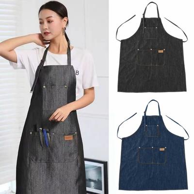 Lightweight Salon Working Clothes with Pockets Barber Cloth Wrap Denim Apron Uniform  Cooking