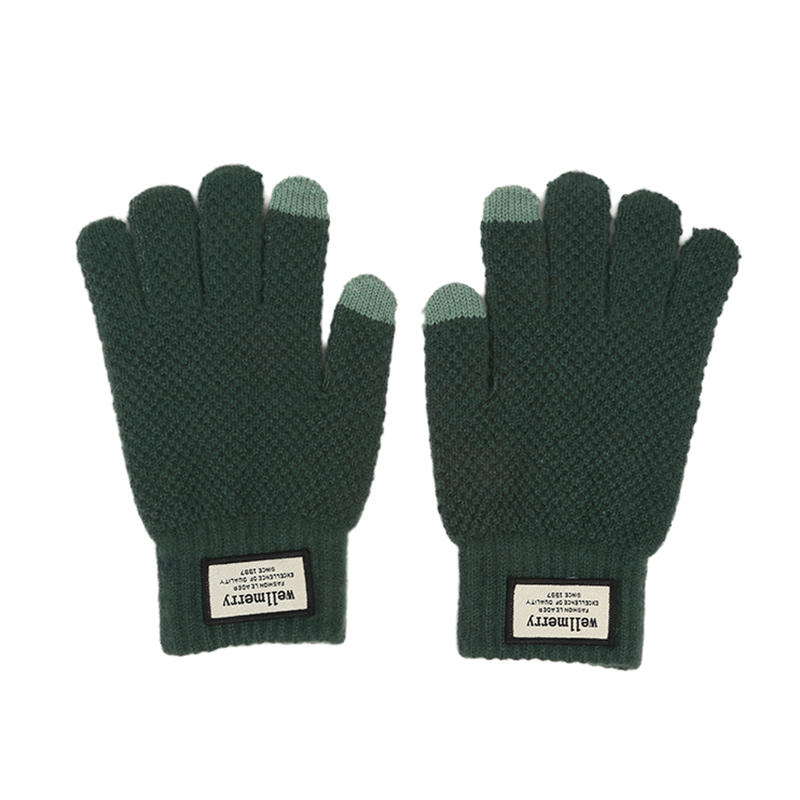 Men Winter Oversized Touch Screen Knitted Gloves Thick Plush Jacquard Windproof Warm Full Finger Thermal Mittens