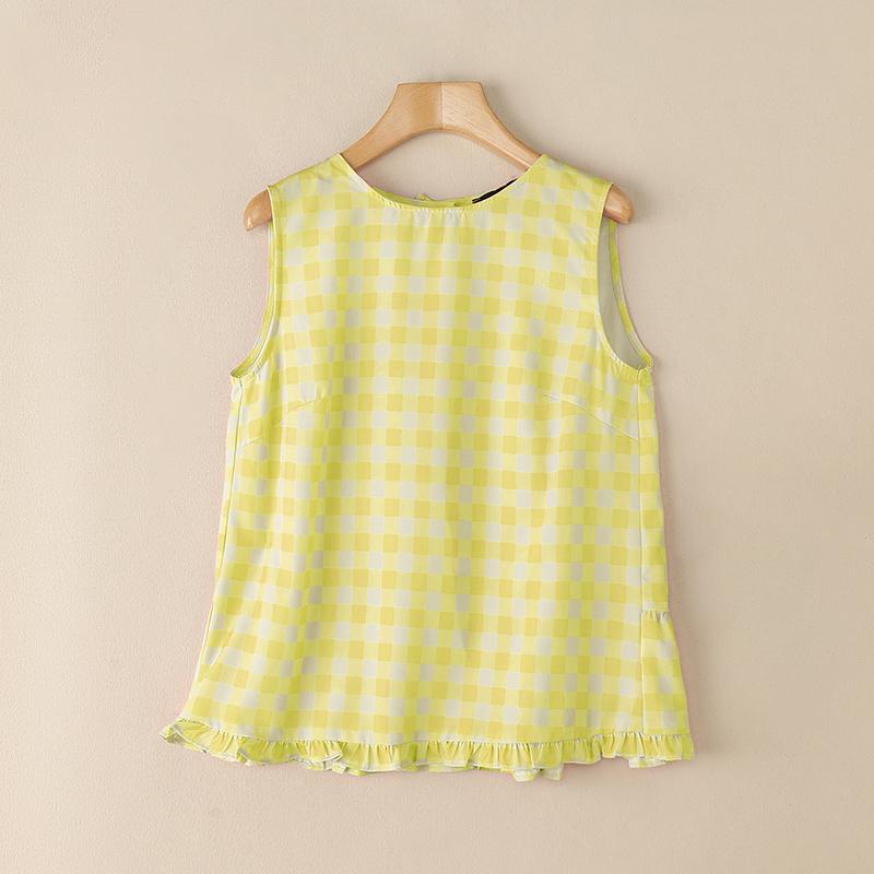 

ZANZEA Women Casual Round Neck Grid Print Sleeveless Tank Tops 5XL жёлтый