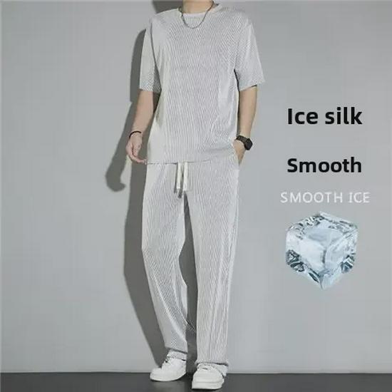 Men's Ice Silk Casual Two-Piece Summer Set: Short-Sleeve T-Shirt & Trousers Sportswear