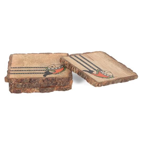 10.16 cm Madhubani Fish Coasters for Office in Mango Wood Set of 4 Tea Coasters for Dining Table for Home Coasters for Cups Coasters for Glasses