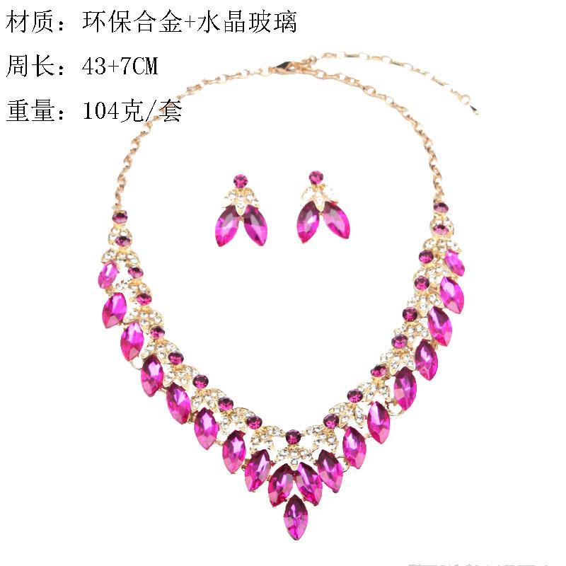 Shining Temperament Crystal Gemstone Necklace Earrings Set Dress Wedding Dinner Women'S Jewelry
