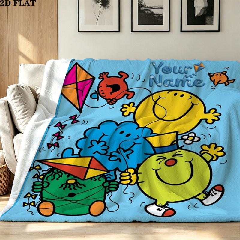 1PC Mr. Men Little Miss Custom Name Patterned Flannel Blanket Suitable For All Seasons for Home Decor Warmth and Comfort Gifts Holiday Present