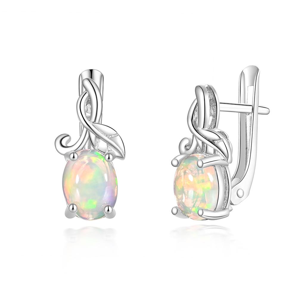 

Серьги из стерлингового серебра 925 пробы с дизайном древесных листьев, с натуральным овальным опалом 6*8 мм, изящные украшения для женщин, подарки на годовщину и день рождения m белый