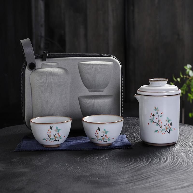 Ru Kiln Kuaike Cup Car Portable Travel Kung Fu Tea Set One Pot Two Cups Ceramic Ru Porcelain Customization