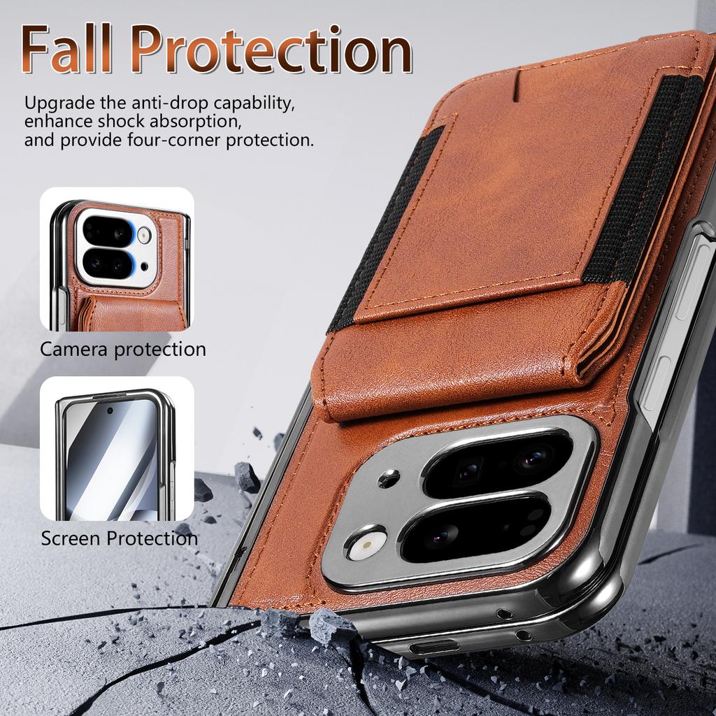 For Google Pixel 10 Pro Fold with Magnetic Card Holder and Tempered Glass Screen Protector Foldable Phone Case