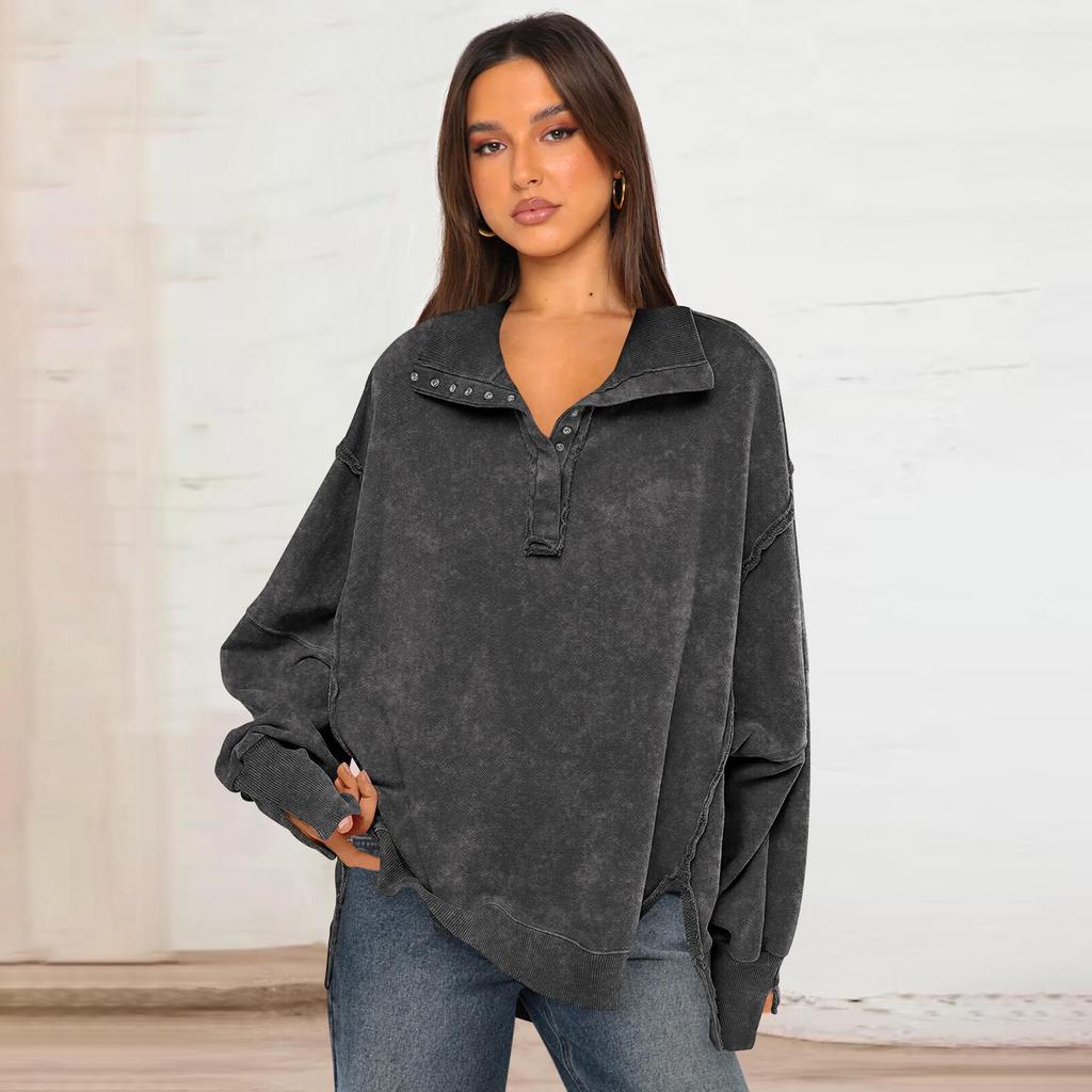 Sweatshirt for Women Trendy Button Henley Neck Pullover Long Sleeve Tops Casual Fall Clothes