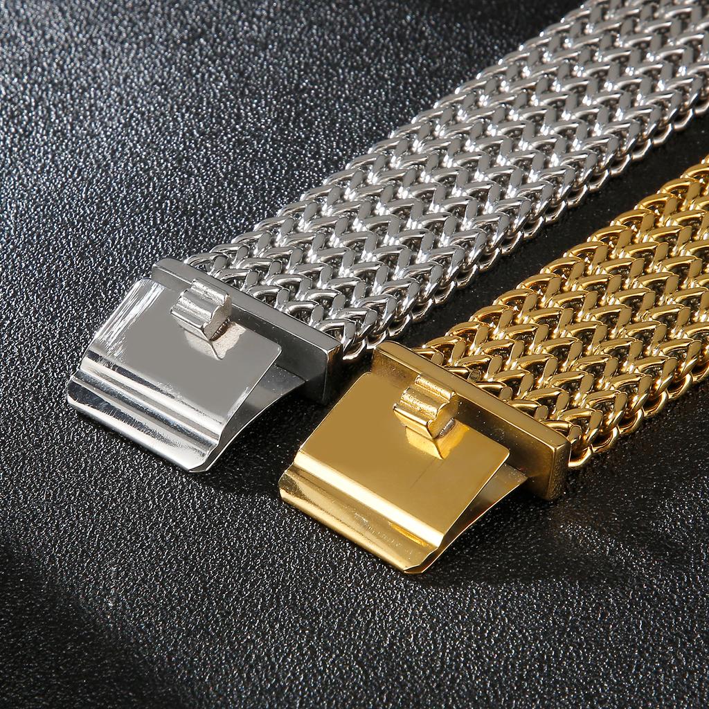 Wide Mesh Chain Bracelet for Men Shiny Rock Cool Boy Wristband Heavy Metal Jewelry Gift