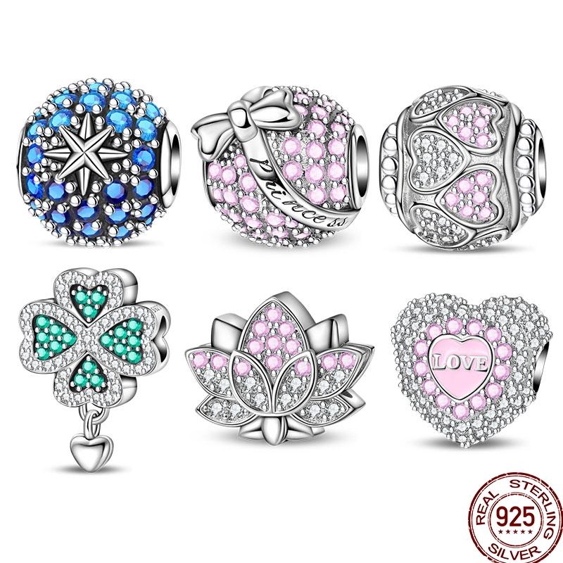 New Original Copper Pave Zirconia Pink Lotus Diy Beads Charms Fit Pan 3Mm Bracelets Madam Jewelry Gift