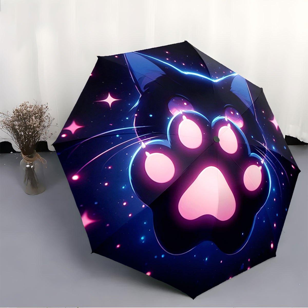 

Folding umbrella Cat paw print design, cosmic theme background. Creative portable folding umbrella, suitable holiday gifts (as the picture,Iron&8K)