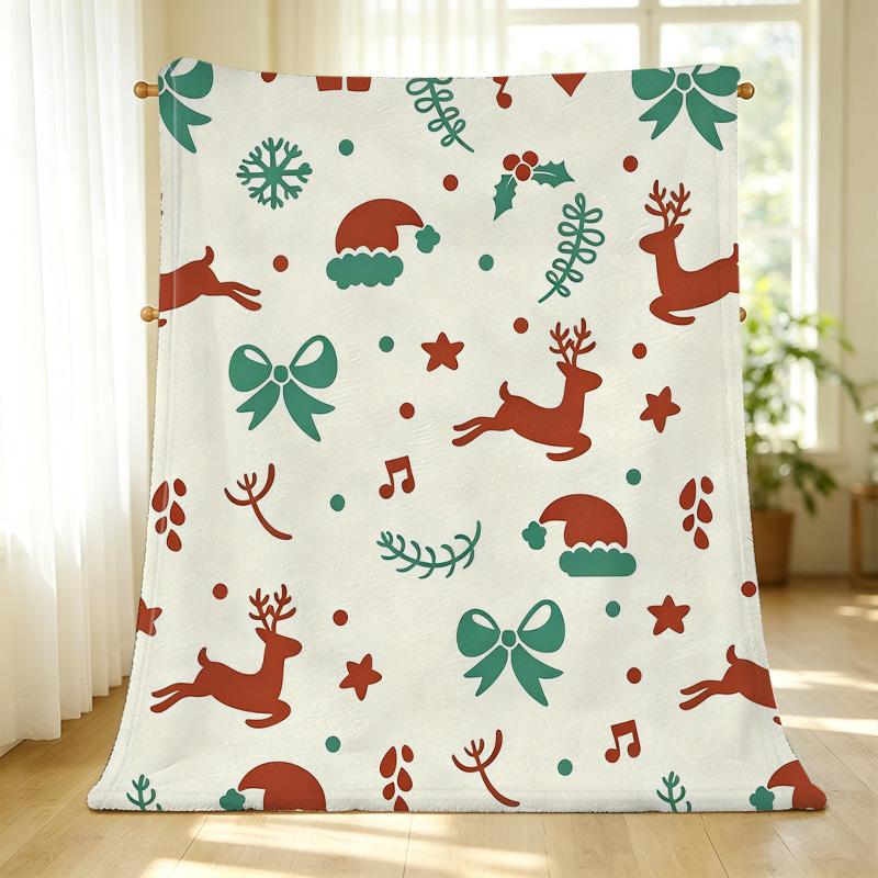 Christmas Theme Flannel Fleece Blanket: Soft Warm High-Density Plush Throw, Portable Air Conditioner Cover for Home, Car & Festive Holiday Use