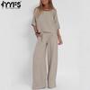 Women's Fashion Casual Summer Spring Solid Color Print 1/2 Sleeves O-Neck Trousers Pants Suits