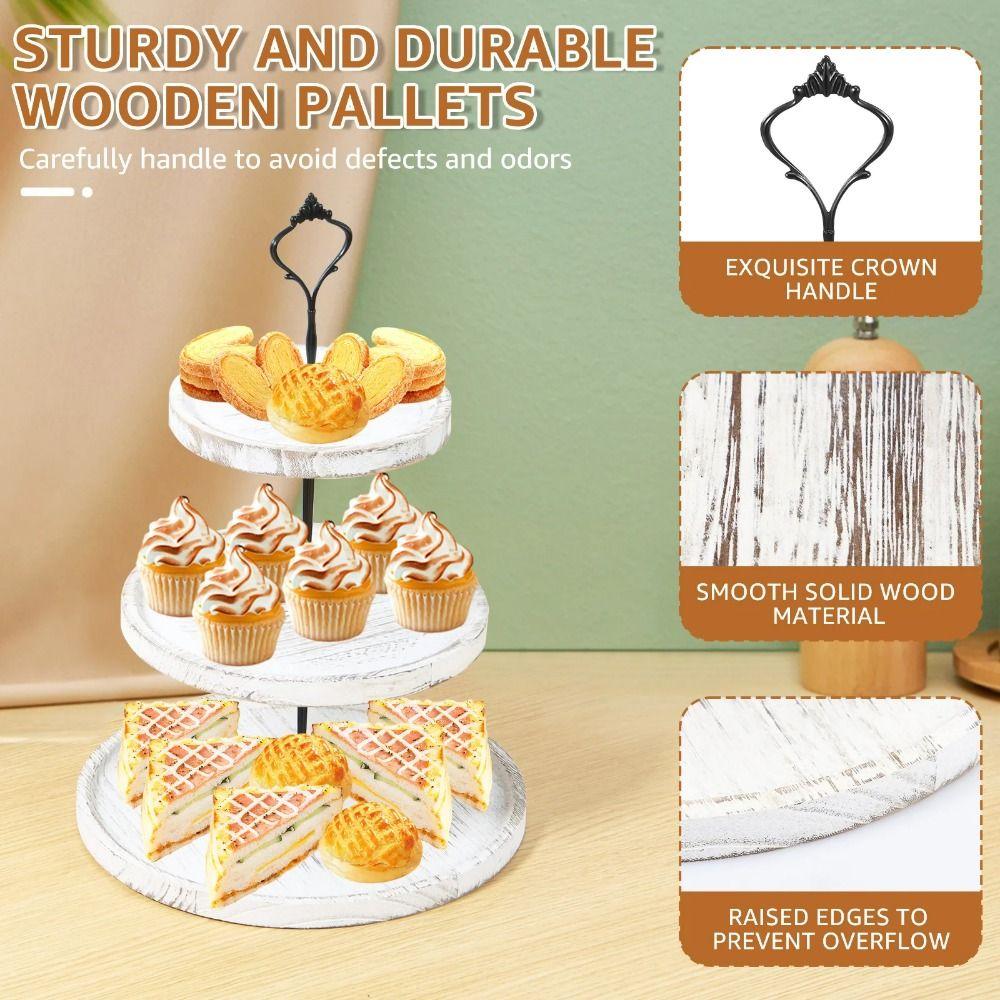 Detachable Round Tiered Fruit Plate 2/3-Layer Cake Serving Tray Wooden Cupcake Stand Cookie