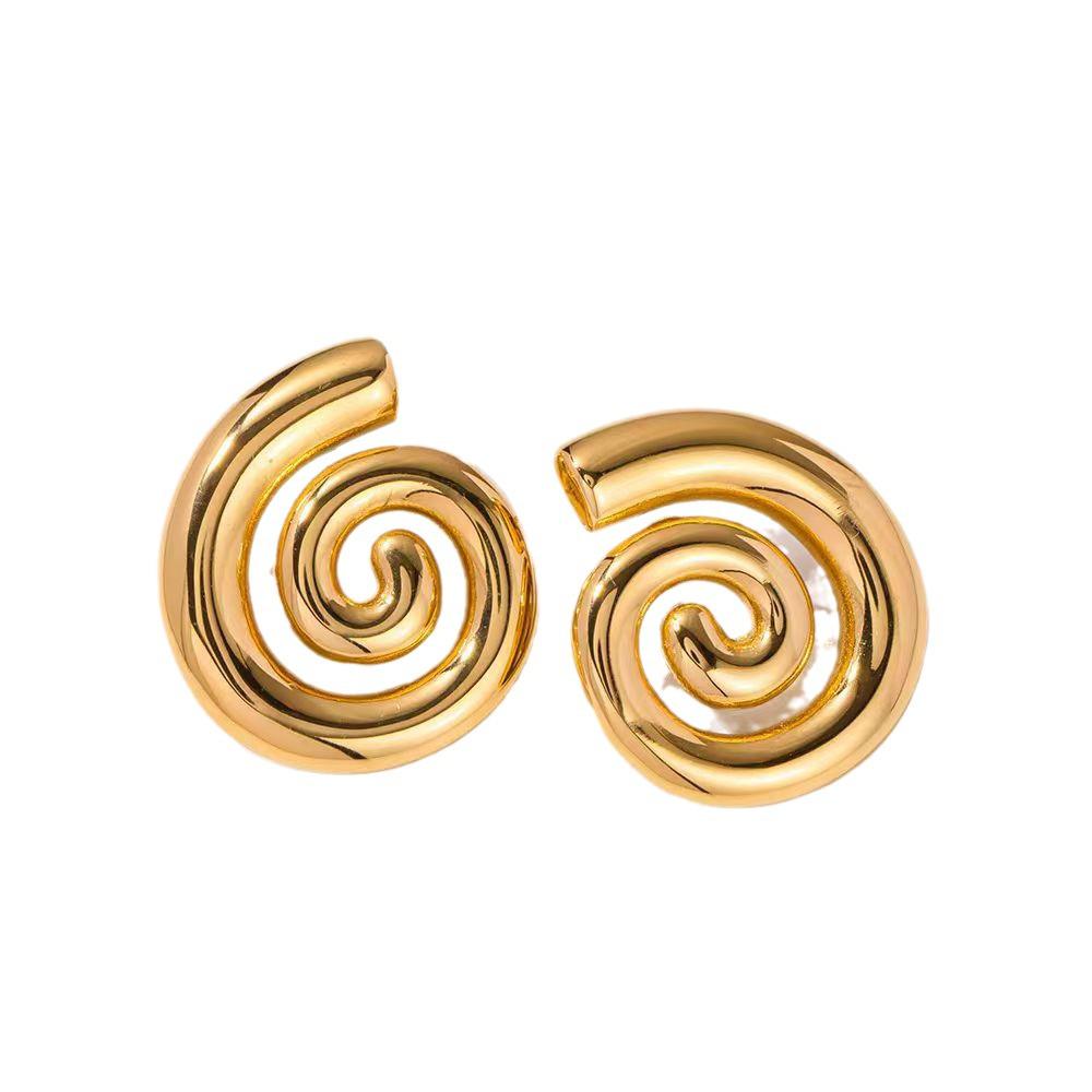 18K Gold-Plated Copper Spiral Earrings - High-End, Versatile European & American Fashion Design