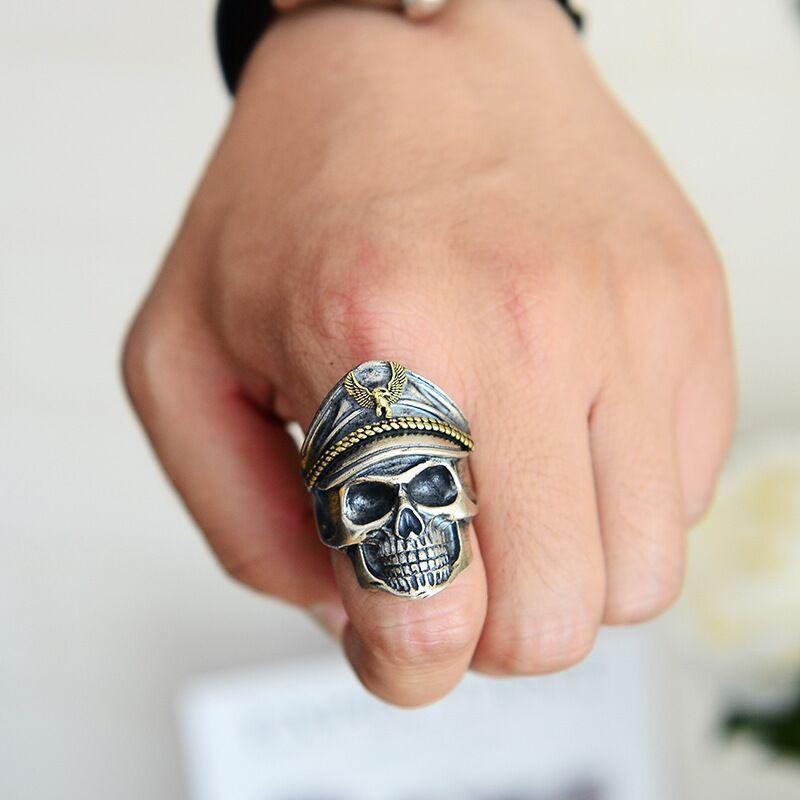 Skull Ring Officer Captain Open Adjustable Bracelet Ring