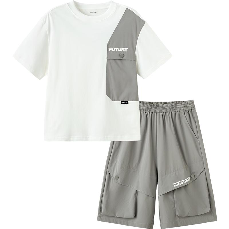 Balabala Boys' Quick-Dry Cooling Short Sleeve Two-Piece Set