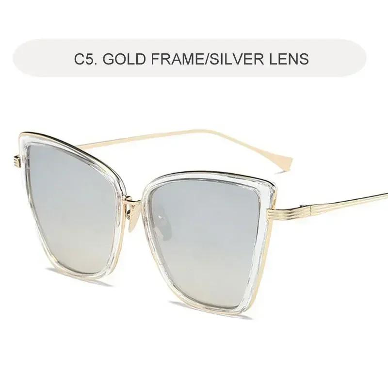 New Brand Designer Cateye Sunglasses Women Vintage Metal Glasses For Women Mirror Retro Lunette eil Femme UV400