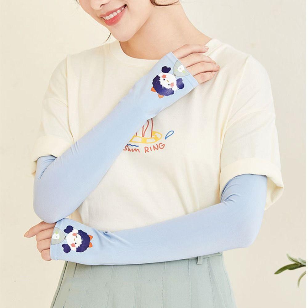 Insulation Anti-UV Cartoon Girl Arm Warmers Ice Silk Sleeves Sun Protection Cover Sunscreen Sleeve