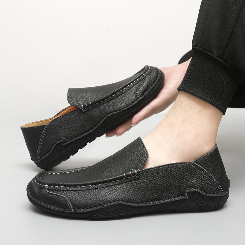 Fashion Hot Sale Male Casual Leather Shoes Simple Comfy Men's Loafers Handmade Breathable Slip On Flats Leisure Walk Mens Driving Shoes