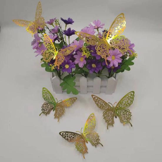 12 Stück 3D-Schmetterlings-Wanddekoration 3 Größen Hohl-Schmetterlings-Dekoration für Geburtstagsfeier Kuchenaufsatz Abnehmbare Wandbilder Aufkleber für Kinderzimmer Schlafzimmer