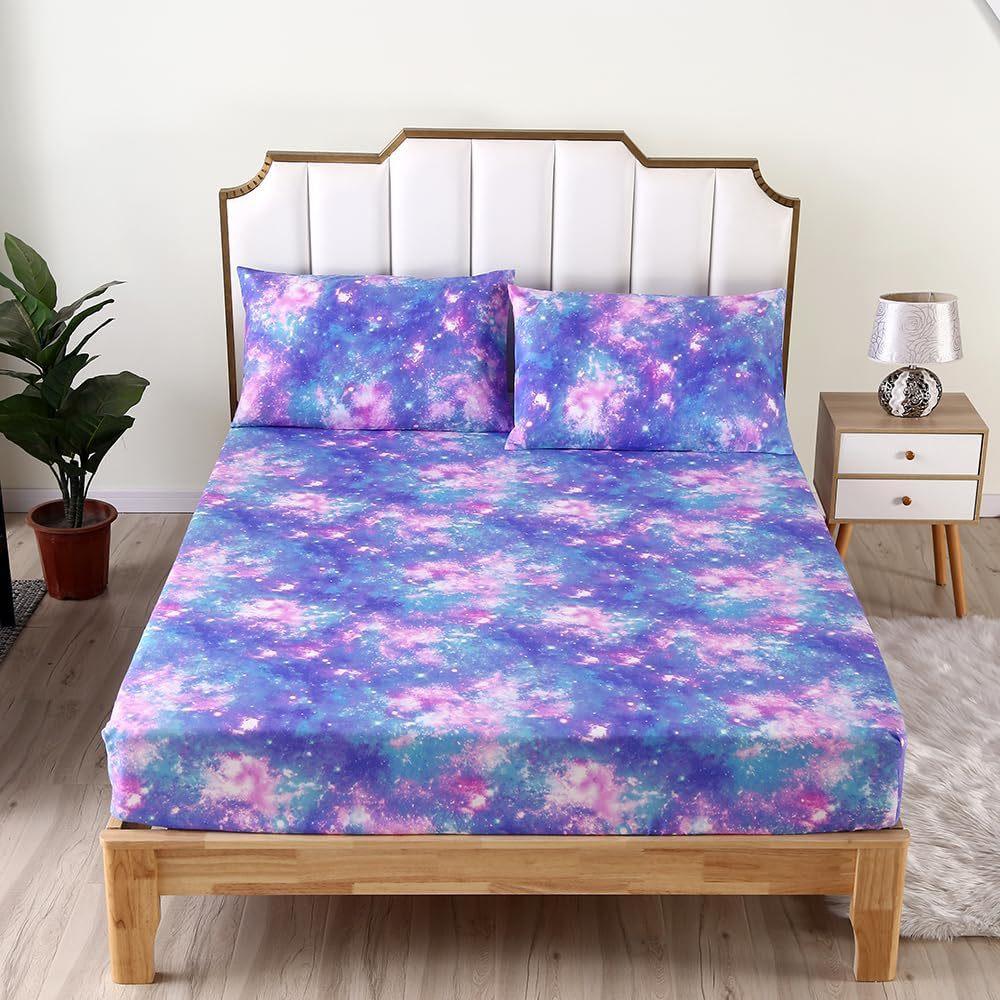 Color Galaxy Pattern Sheet Three-Piece Digital Printed Sheet Bedding Set Adult Children