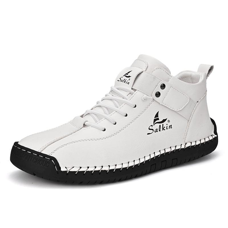 New Autumn and Winter Large-size Short Boots for Men's Handmade Stitching Leather Shoes Casual Martin Boots Men's Lazy Shoes