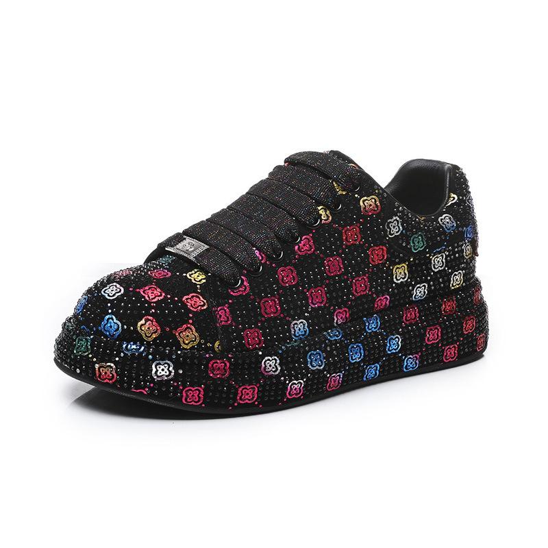 Frühlingsmode neue Kristall-Diamant Voll-Diamant Plateau Damen Schuhe vielseitige Damen Low-Top Schnürsenkel lässige trendige Diamant Schuhe