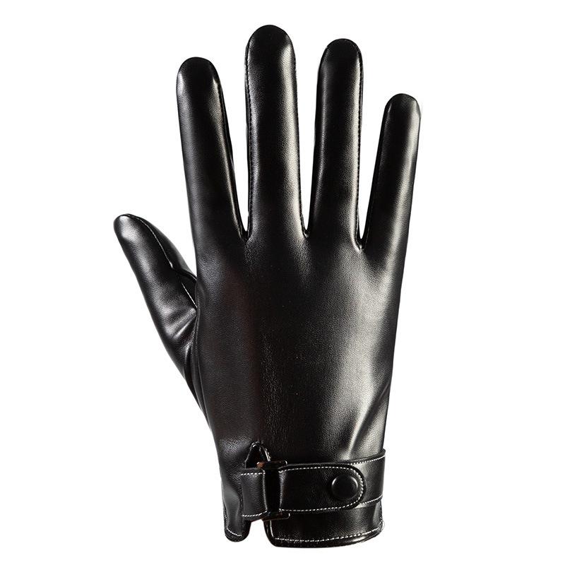 Warm Leather Gloves Men's Gloves Fleece To Keep Out the Cold Driving Full Finger Outdoor Cycling Autumn and Winter Gloves
