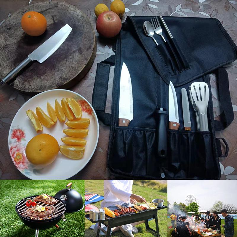 Portable Black Chef Knife Roll Bag with Adjustable Straps Kitchen Cooking Chef Knife Carrying Storage Pockets for Cooking Tools