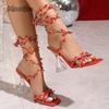 Green Vine Cross Wrap Square Toe Sandals for Women High Heel Bohemian Nature Inspired Party Dress Shoes Fashion Heels for Ladies