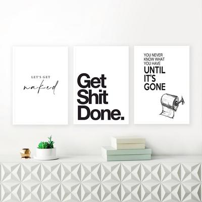 Get Shit Done Poster Wall Art Nordic Poster Print Canvas Pictures Black And White WC Canvas Painting Bathroom Quotes Home Decor