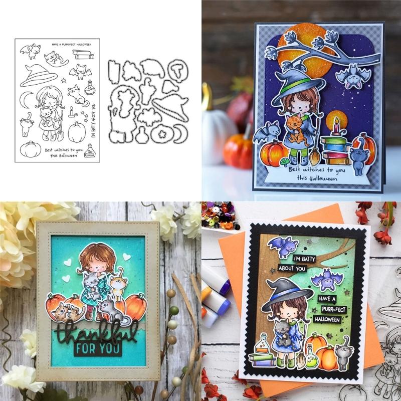 Halloween Embossing Die Cuts Clear Silicone Stamper for Card Making DIY Scrapbooking Craft, Embossing Cutting Dies Stamp