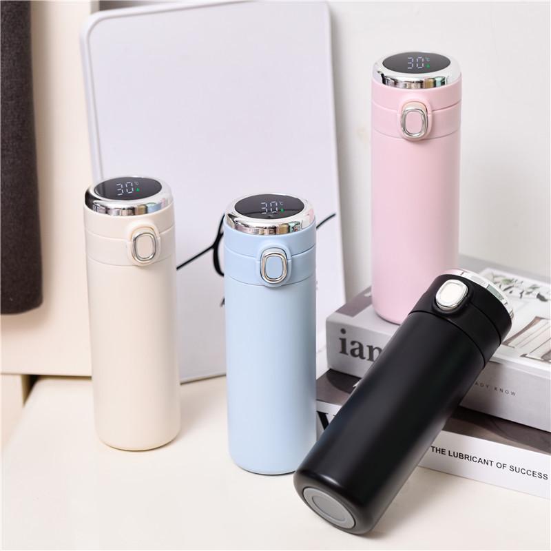 Large Capacity Smart Temperature Display Stainless Steel Thermos Mug - Flip-Top Pea Cup with Light Luxury Finish