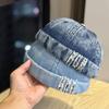 American Retro Old Washed Denim Melon Cap for Men and Women Versatile Face-showing Small Dome Hip Hop Street Landlord Hat