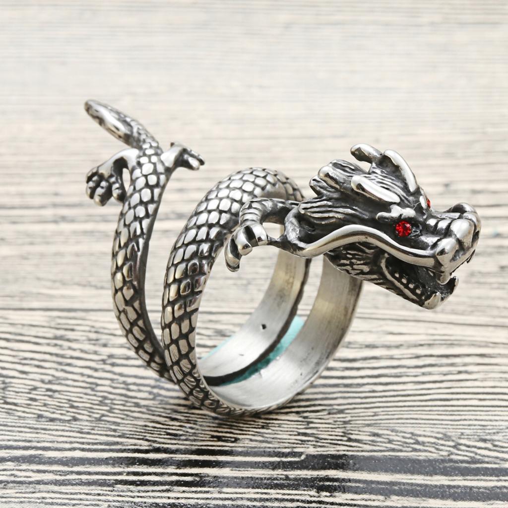 Ring Wedding Ring Dragon Signet Adjustable Vintage Men's Silver Metal