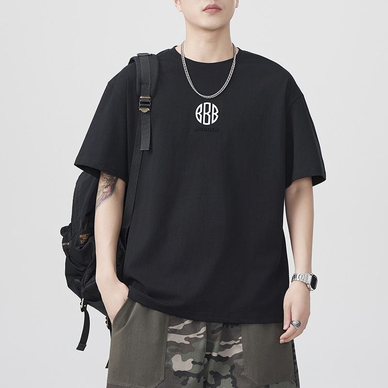New Summer Concave and Concave Print Short-sleeved T-shirt for Men's Loose Japanese Casual