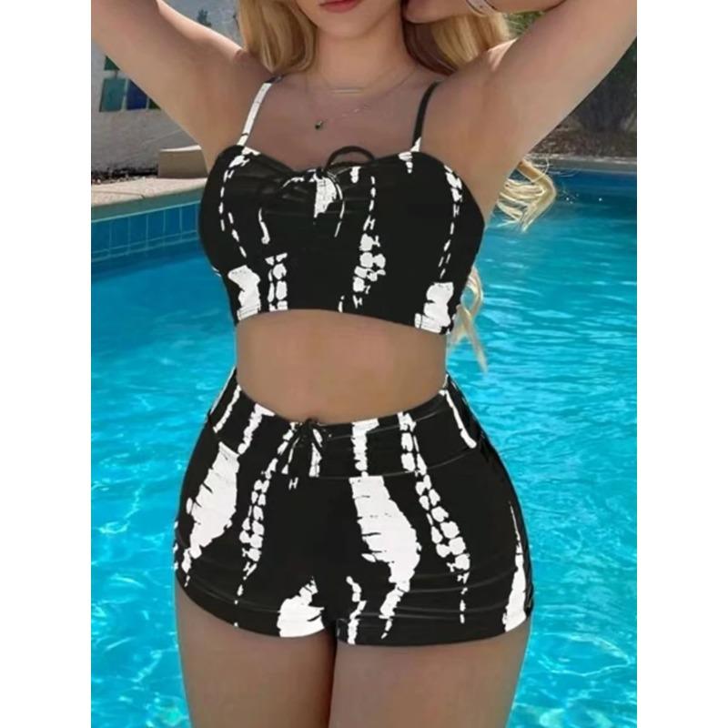 Drawstring Front Shorts Bikinis 2025 High Waist Swimsuit Women Swimwear Female Bathers Bathing Swimming Swim Suit Beachwear